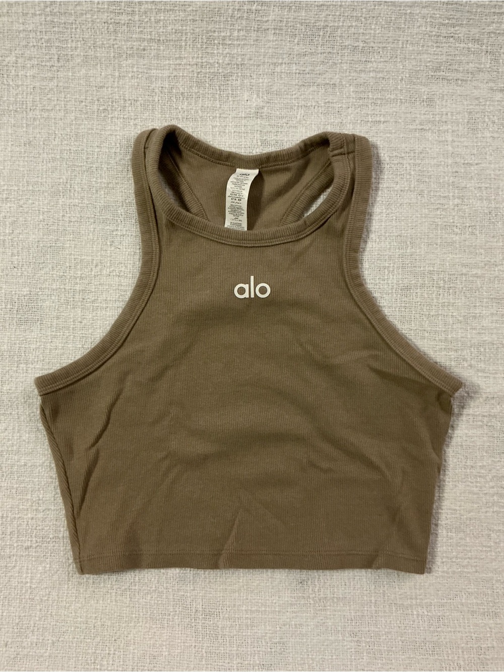 Alo Aspire ribbed Women's tan High-Neck Cropped Tank
